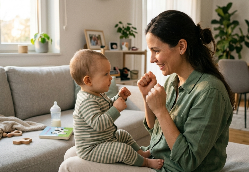 Babyzeichen "Milch" üben mit Mama