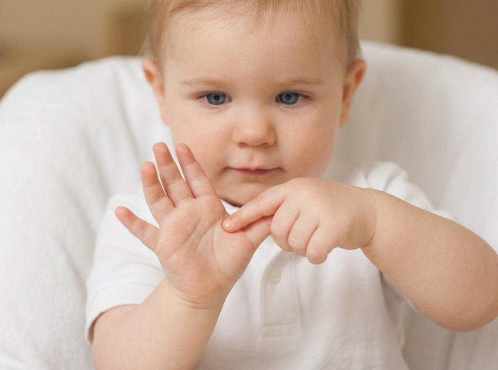Baby zeigt die Gebärde für "mehr"